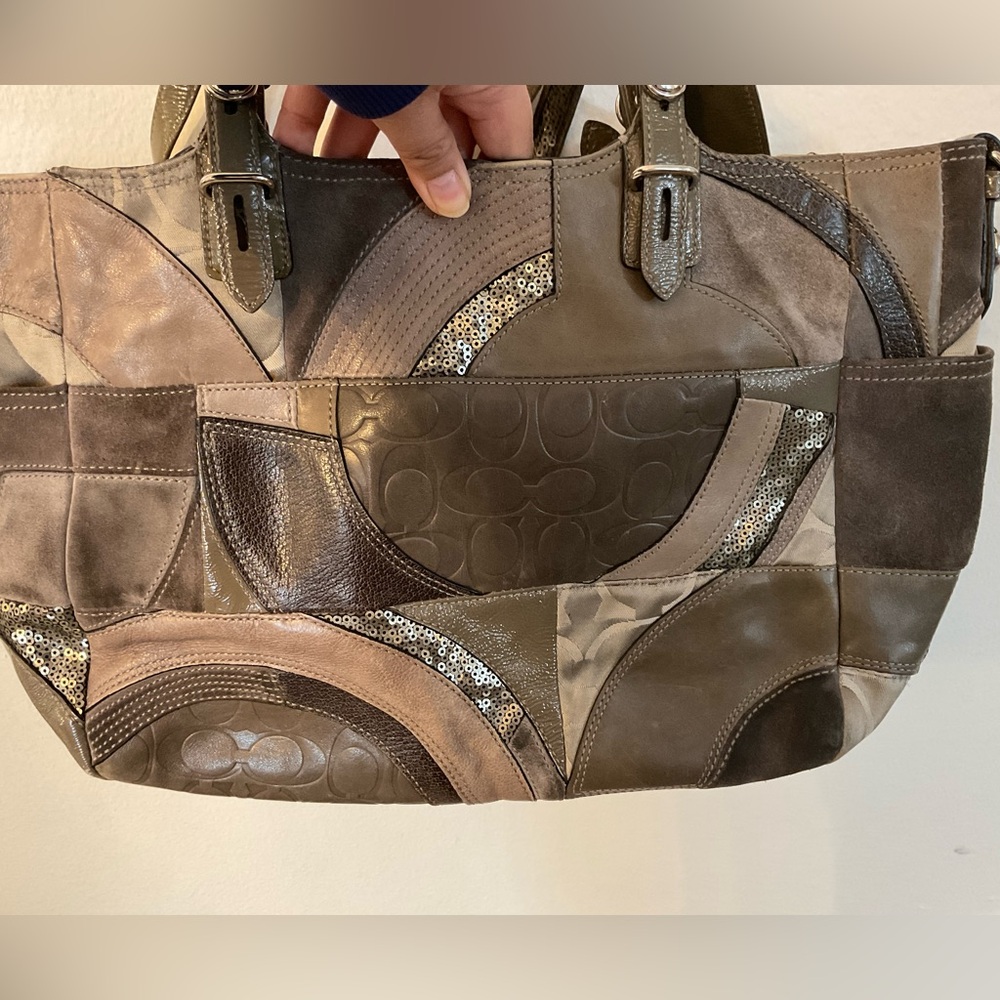 VINTAGE Coach Gray Pieced Patchwork Leather Suede Shoulder Bag G1093-F15459 - Picture 11 of 13